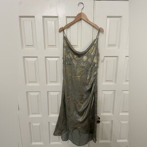 Zara Midi Dress Size Small Metallic Gold Sage Green